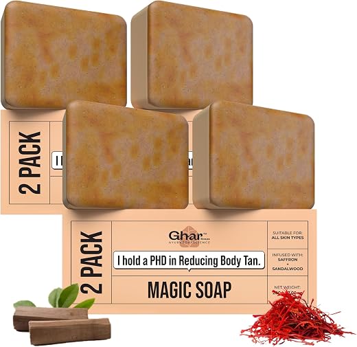 Ghar Soaps Sandalwood &amp; Saffron Magic Soaps For Bath (100 Gms Pack Of 4) | Paraben Free | Chandan &amp; Kesar Bath Soap | Hand...