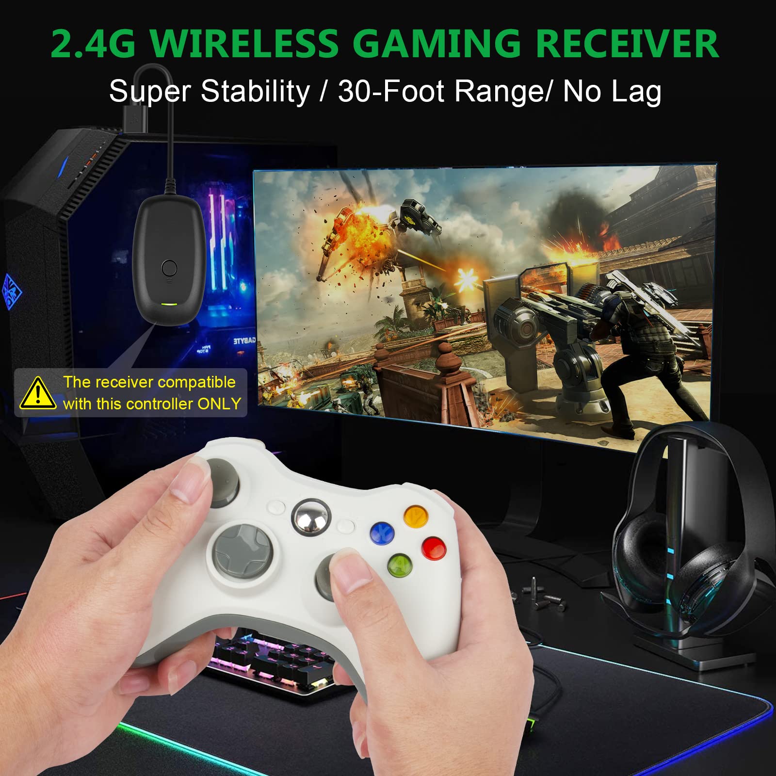 Labtec Controller Wireless per Xbox 360, Gamepad Joystick Wireless 2.4GHZ per Console Xbox 360 & Slim e PC Windows XP/7/8/10/11