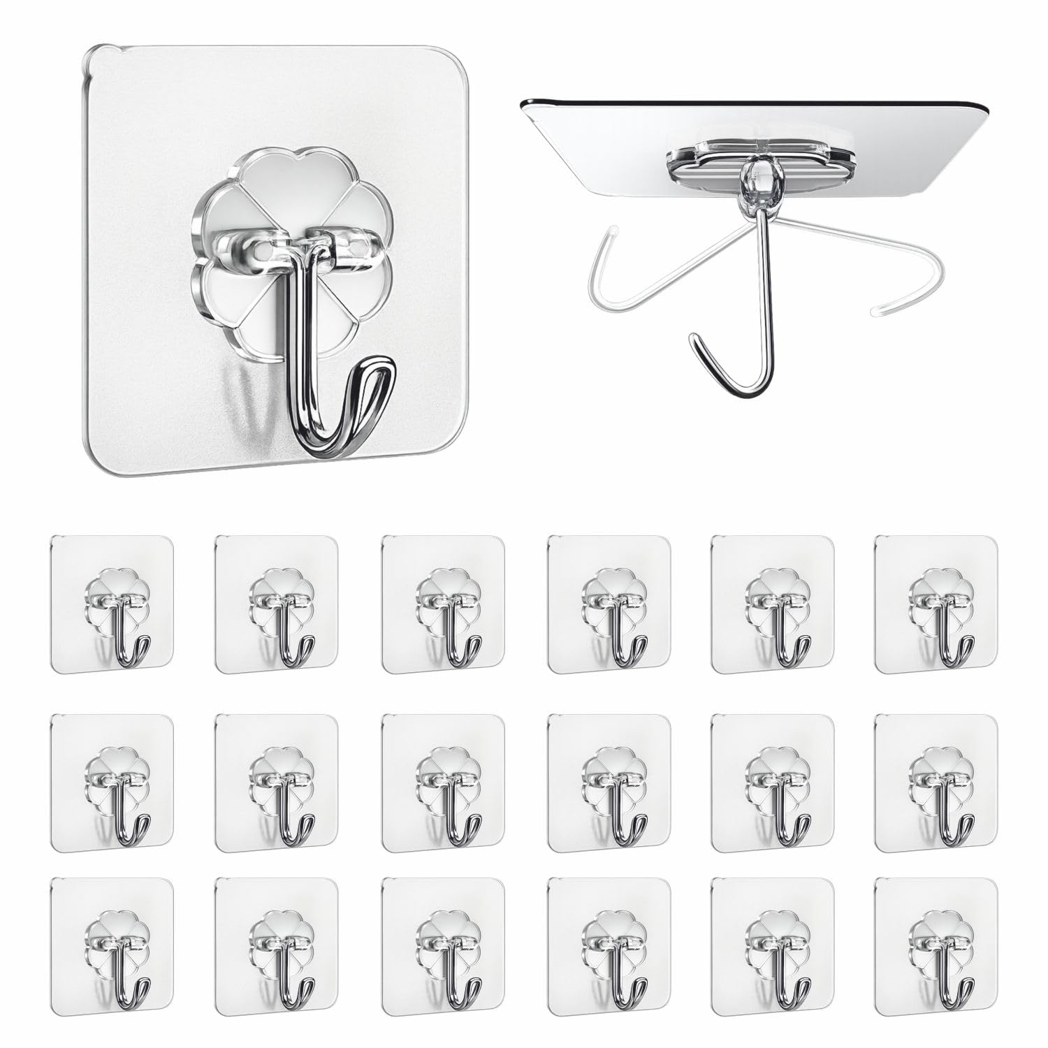 JIALTO Plastic 20 Pcs Wall Hanging Hooks for Without Drilling, Self Adhesive Hooks for Wall Heavy Duty Strong Nail Free, Kitchen Accessories Items, Transparent