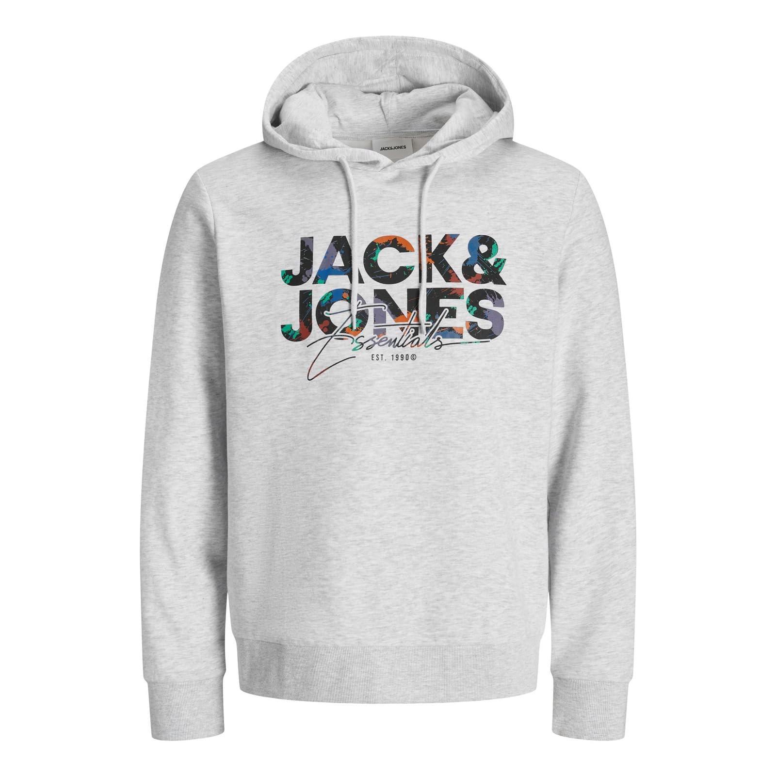 JACK & JONES Herren Hoodie Kapuzenpullover Geplas Sweat Hood, Farbe:Hellgrau, Artikel:-White Melange, Größe:S