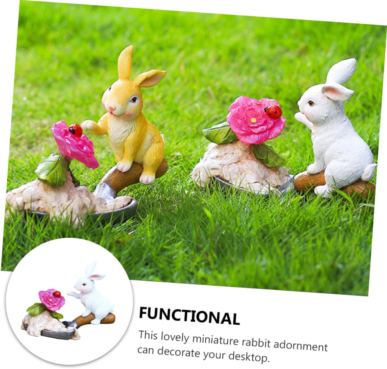 Outdoor Solar Rabbit Lamp Garden Decoration White Resin Bunny Figurine Patio Courtyard Solar-Powered Night Light for Lawn and Balcony