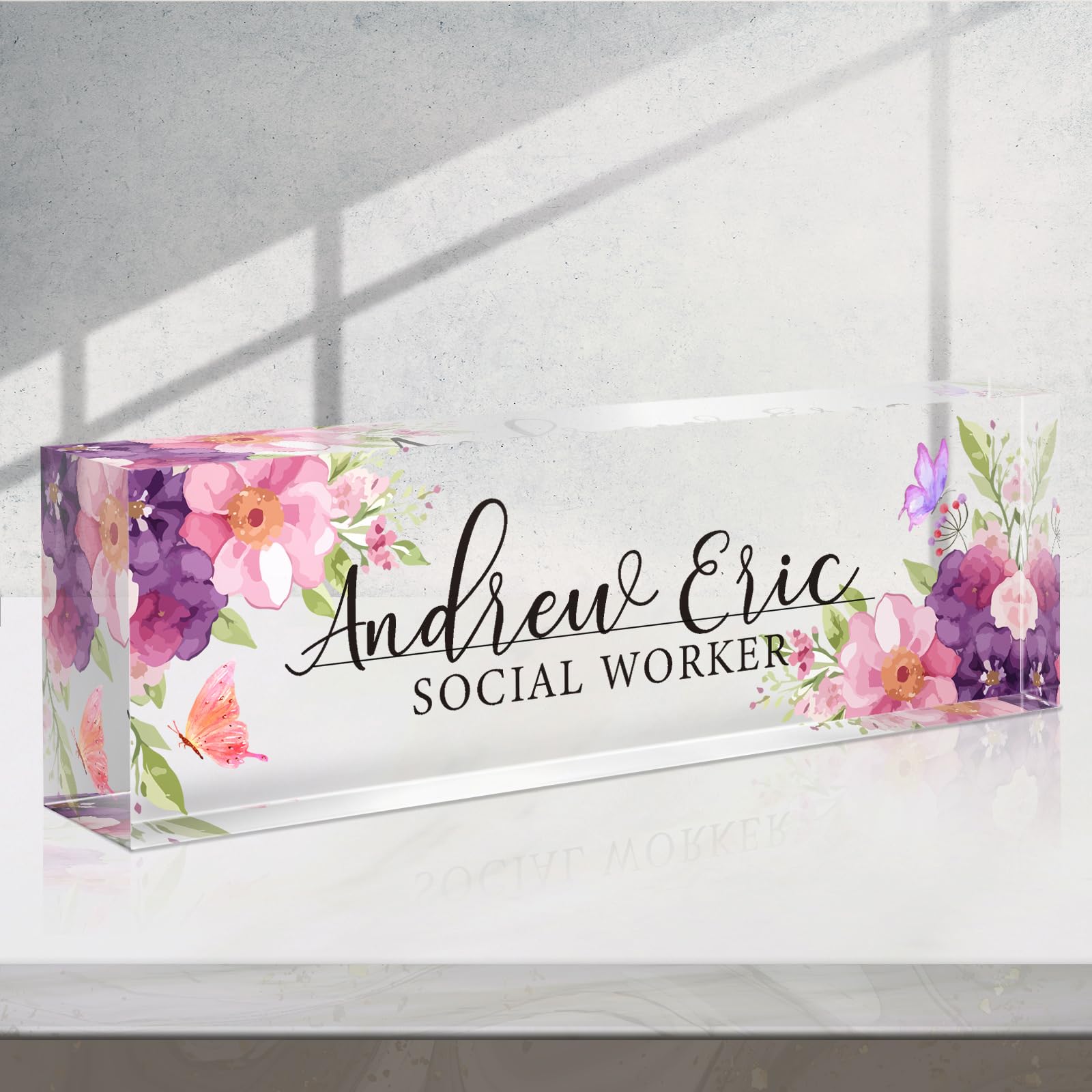 Custom Name Plate for Desk - Acrylic Desk Accessories Desk Name Plate Personalized - Office Personalized Gifts for Coworkers Boss Lady Nurse Social