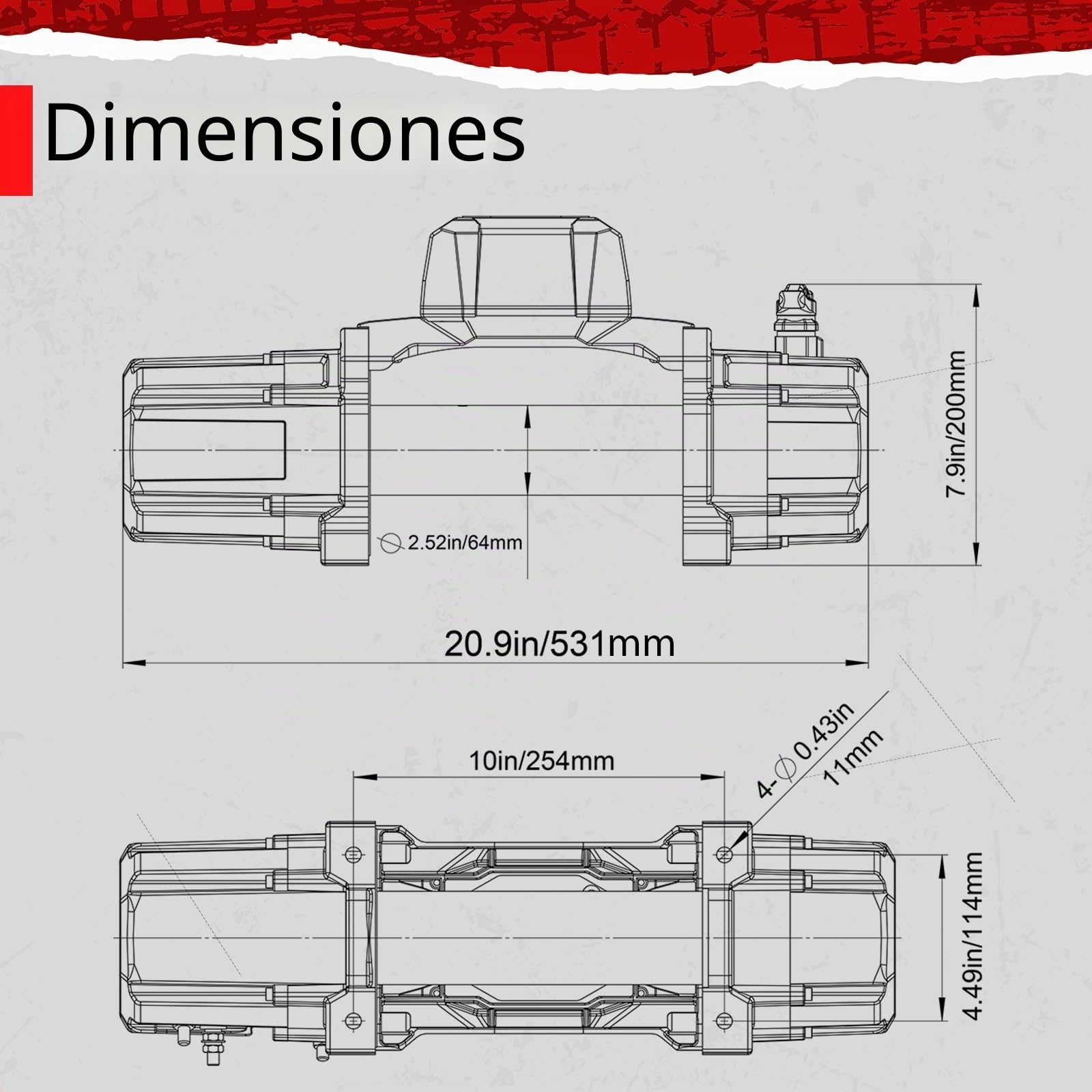RUGCEL WINCH Cabrestante Eléctrico 5443 kg (12000 Lbs), 12V CC, IP68 Impermeable, Cuerda Sintética, Guía de Cable, Control Remoto Inalámbrico y por Cable, para 4x4 SUV Todoterreno Camión