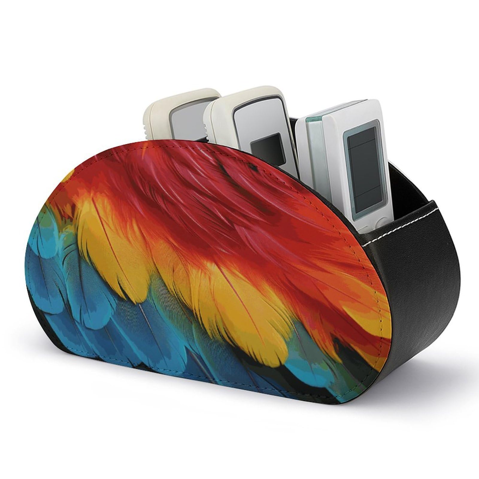 FekiLoot Fantastic Parrot Feather Remote Control Holder with 5 Compartments Multi-functional TV Remote Caddy Organizer Leather TV Remote Holder Desktop Organizer Store for Bedside Table Office Desk