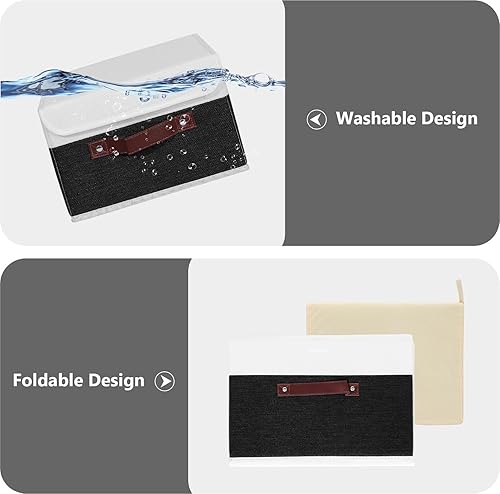 Miniatura 4 de ANMINY 2 contenedores de almacenamiento de tela con tapa, asas de piel sintética, tablero de plástico PP, decorativo, plegable, lavable, de algodón,