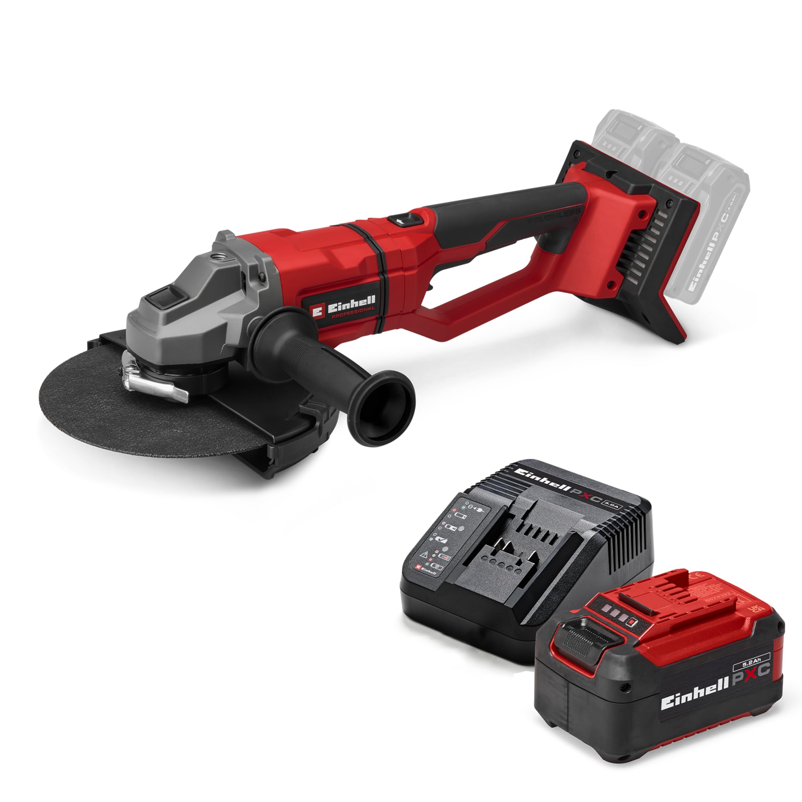 Einhell Professional Akku-Winkelschleifer TP-AG 36/230-22 Li BL PXC (36 V, 2200 W, 230 mm Scheiben-Ø, 70 mm Schnitttiefe, Brushless, inkl. 5,2 Ah Akku + Ladegerät)