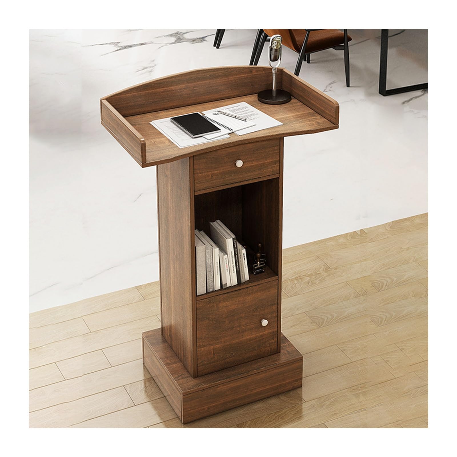 Rednerpult aus Holz, moderne Multifunktions-Kanzel für Klassenzimmer und Veranstaltungen, stabile Struktur, vielseitiges Design, Eichen-Finish mit Türen