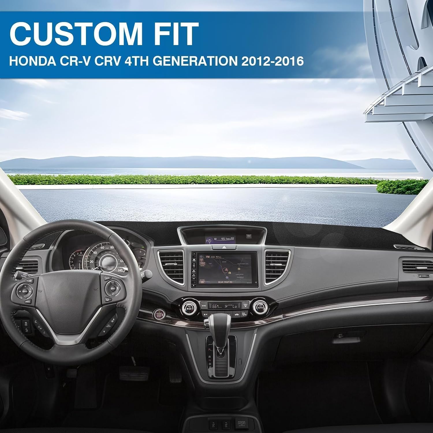 KUST Black Dash Cover for Honda CR-V CRV 2012-2015 2016 Polyester Non-Slip Dashboard Cover Center Console Dash Cover Interior Accessories for Honda CRV CR-V Custom Fit Dash Mat Sunshade No Glare