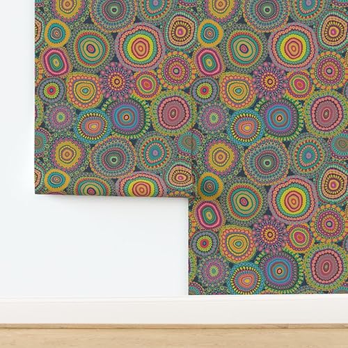 Miniatura 4 de Peel & Stick Wallpaper 6ft x 2ft - Grannys Patchwork Quilt Mandala Colorful Circle Retro Hippie Custom Removable Wallpaper by Spoonflower