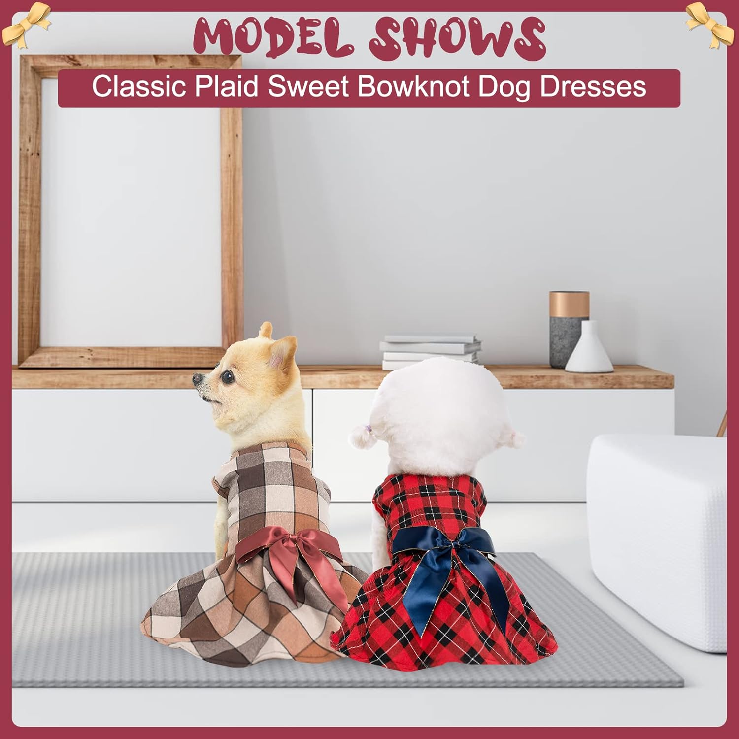 2 Pack Elegant Bowtie Plaid Dog Dress Cute Holiday Checked Doggie Clothes Puppy Vest Dress Pet Cat Apparel for Girl Small Medium Dogs(Orange Red M) : Pet Supplies