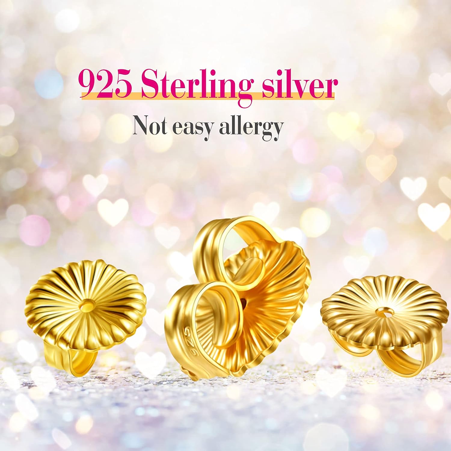 8 Pieces Earring Backs for Droopy Ears Large Earring Backs for Studs Replacement Secure Earring Lifters for Heavy Earring (Gold,9 mm)