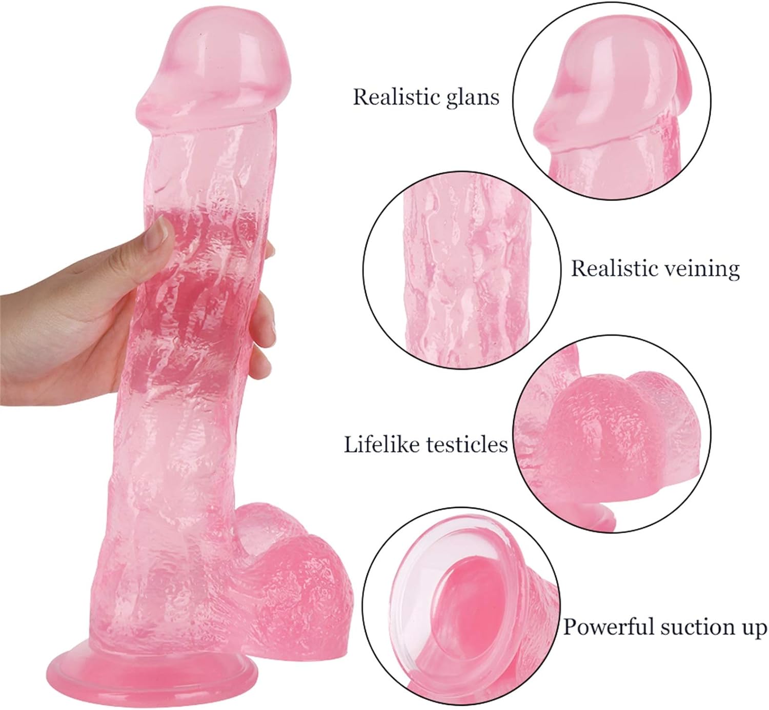 Soft Realistic Dildos with Powerful Suction Cups Anal Dildo Giant Dildo Sex Toy for Couples Real Penis Replica(Pink)