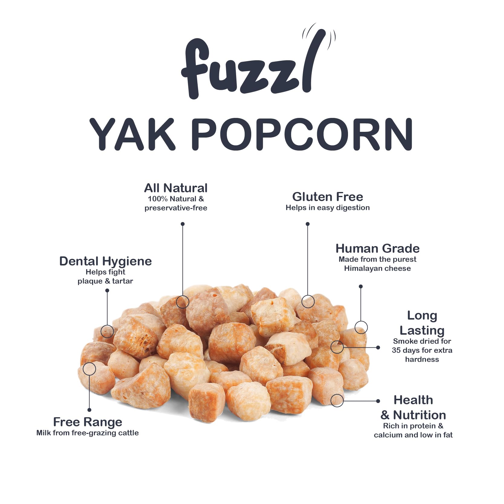 Fuzzl Peanut Butter Natural Yak Chew Bites 120g Large Pack Premium Dog Treats and Himalayan Milk Natural Long Lasting Dog Training Treats Yak Chews for Dogs Healthy Chews - Image 3