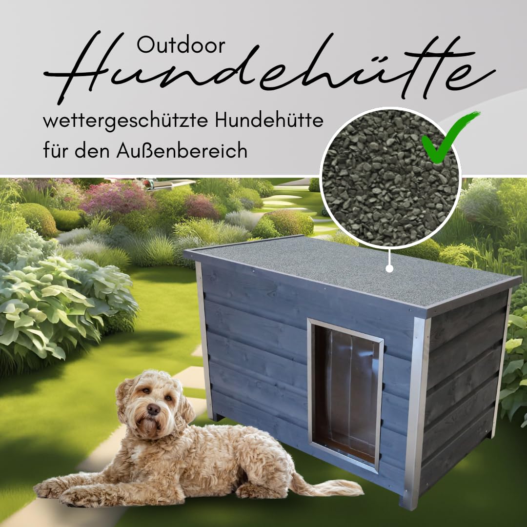 wetterfeste Hundehütte grau, Klappdach, 100x70x80 cm | 3-wandig vollisoliert (auch Dach und Boden)