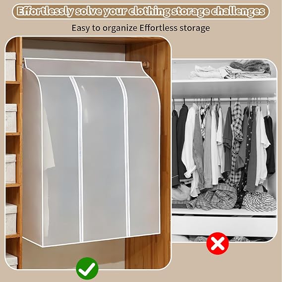 Clothes Covers, Hanging Protector Rack Organizer, Clothes Rail Cover Garment Covers with Full Zipper and Magic Tape PEVA Dustproof Wardrobe for Storage and Travel 2 Storage Bags 100X120X50CM