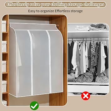 Clothes Covers, Hanging Protector Rack Organizer, Clothes Rail Cover Garment Covers with Full Zipper and Magic Tape PEVA Dustproof Wardrobe for Storage and Travel 2 Storage Bags 100X120X50CM