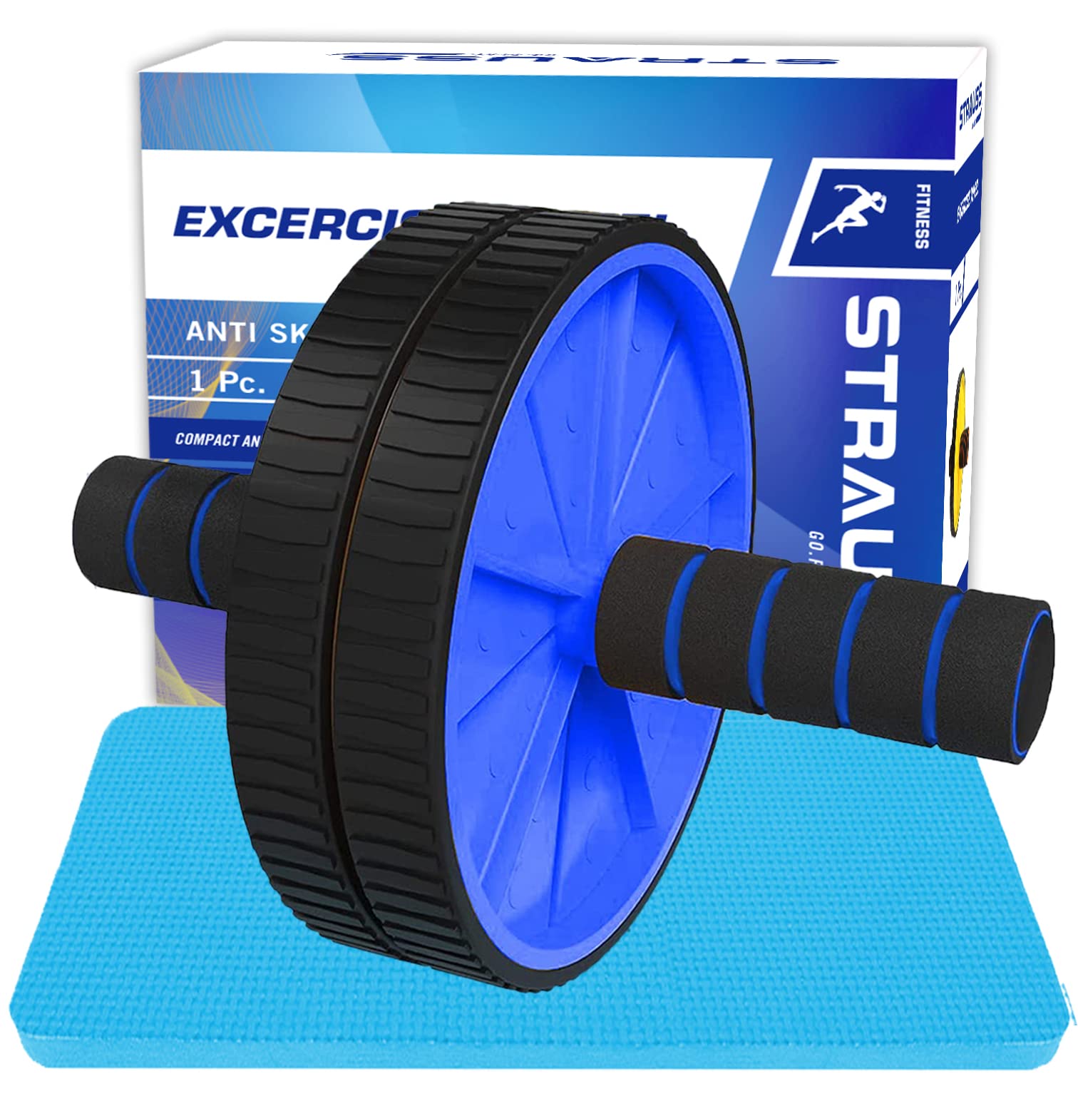 Strauss Double Wheel Ab & Exercise Roller | Anti-Skid Wheel Base, Non-Slip Stainless Steel Handles & Knee Mat| Abdominal Exercise Roller Wheel|Exercise Equipment for Home, Gym Workout for Abs, (Blue) (B01J3YUHGU) Amazon Price History, Amazon Price Tracker