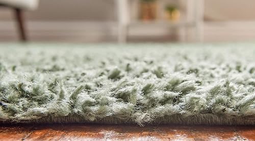 Miniatura 4 de Unique Loom Davos Shag Collection - Alfombra de área, color liso (3 pies 3 pulgadas, cuadrado, salvia)
