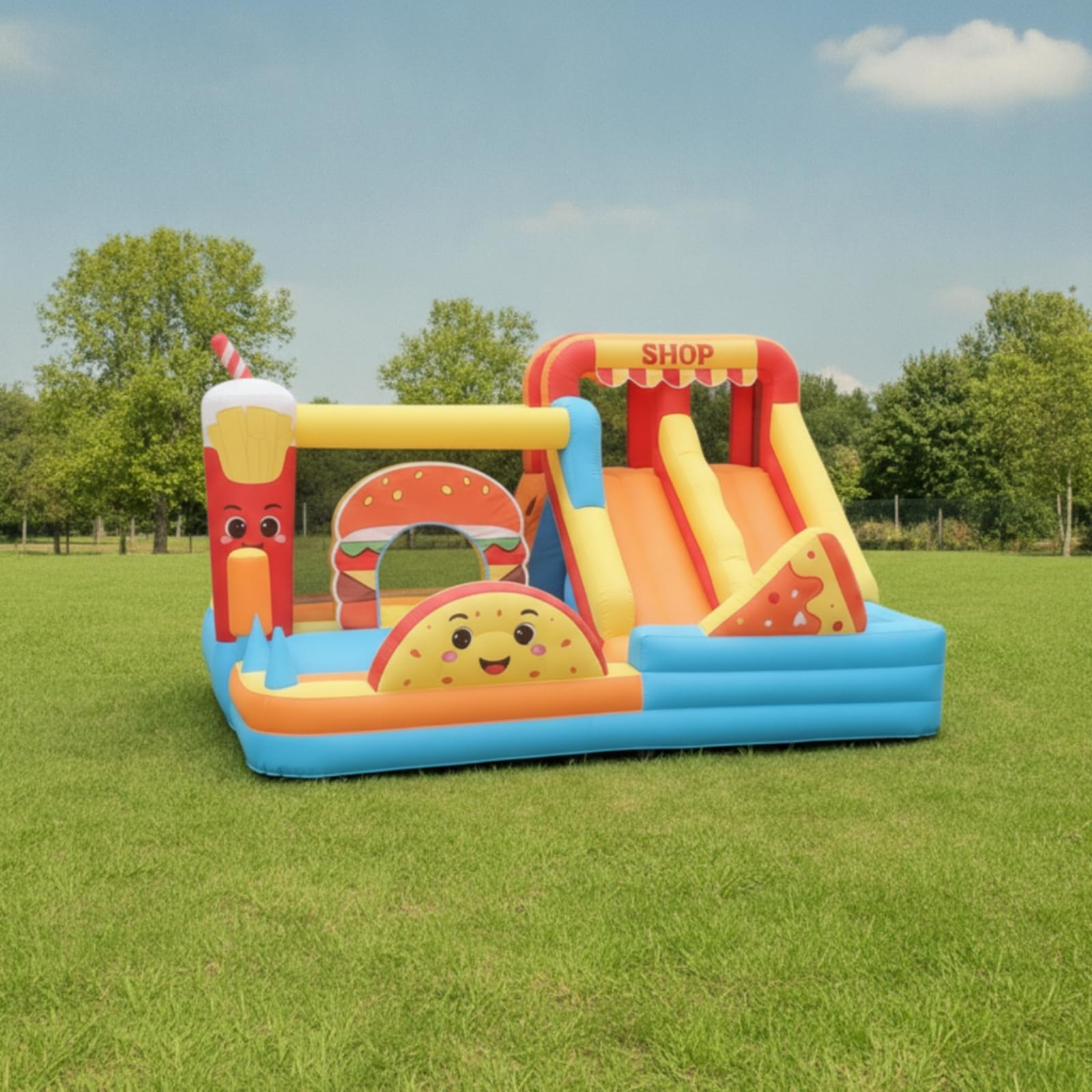 Castello Gonfiabile con Scivolo Multicolore Castello Gonfiabile con Ventola Robusto Trampolino per Feste di Compleanno
