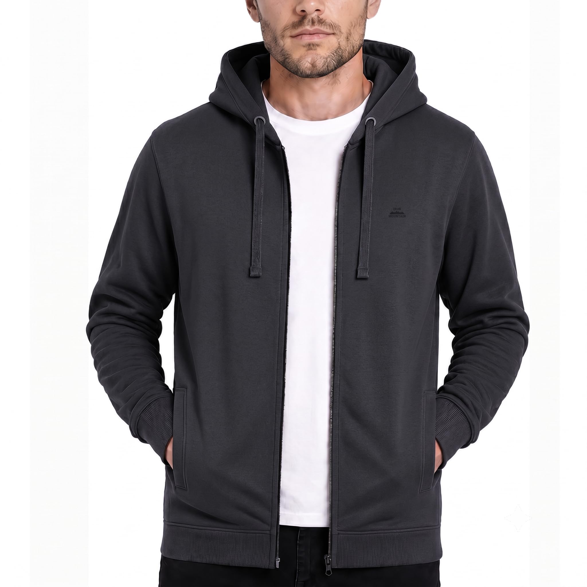Iron Mountain Sweat à Capuche Zippé en Polaire pour Homme – Hoodie souple et confortable avec poignets côtelés