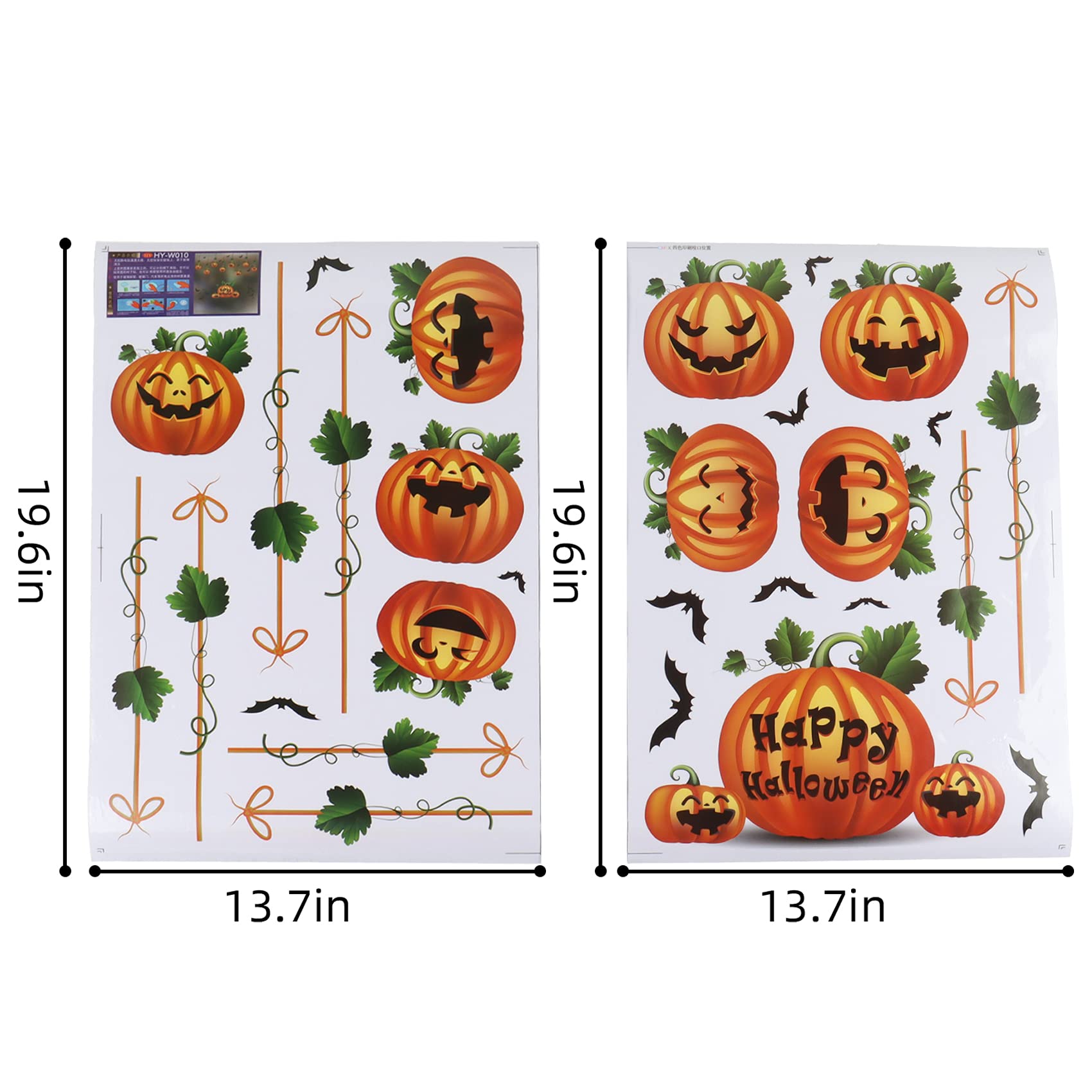 10 Autocollants Halloween Amovibles Pour Fenêtres - Motifs Citrouille, Fantôme, Chauve-souris