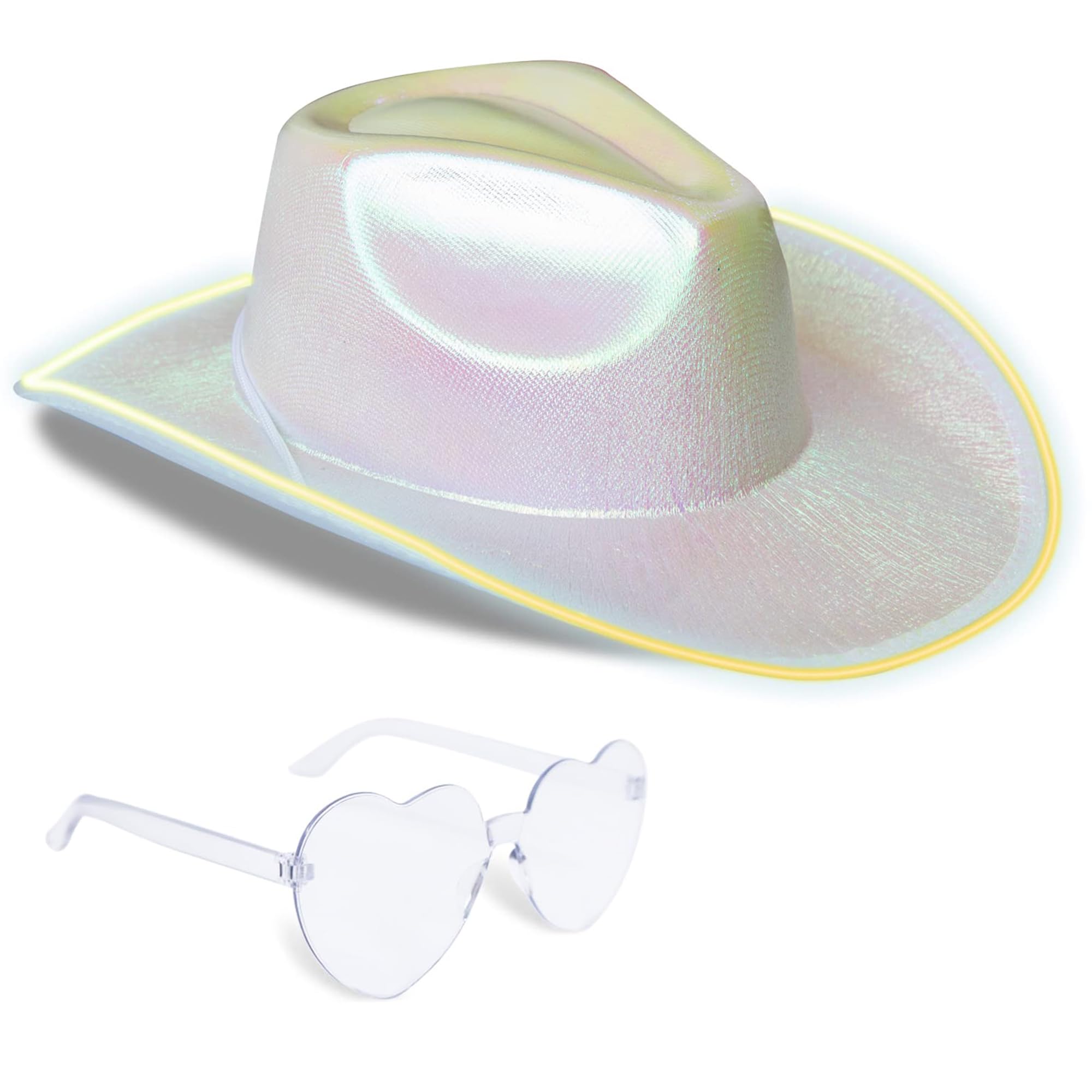 Goenb Sombrero de vaquero rosa, sombrero de vaquero para mujer, sombrero de vaquero, sombrero de vaquero para mujer, sombrero de vaca para niña, disfraz de vaquera, ala LED, brillante, para mujer,