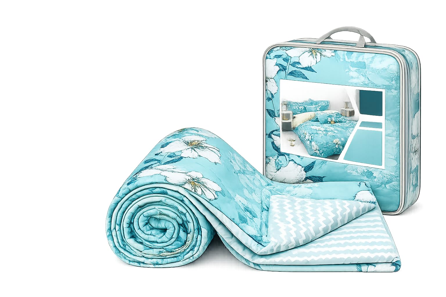 A S Global King Size 4 Piece Reversible Comforter Set with 2 Piloow Covers|Soft Microfibre AC Comforter|Aaall Season Bedding Set-image-42