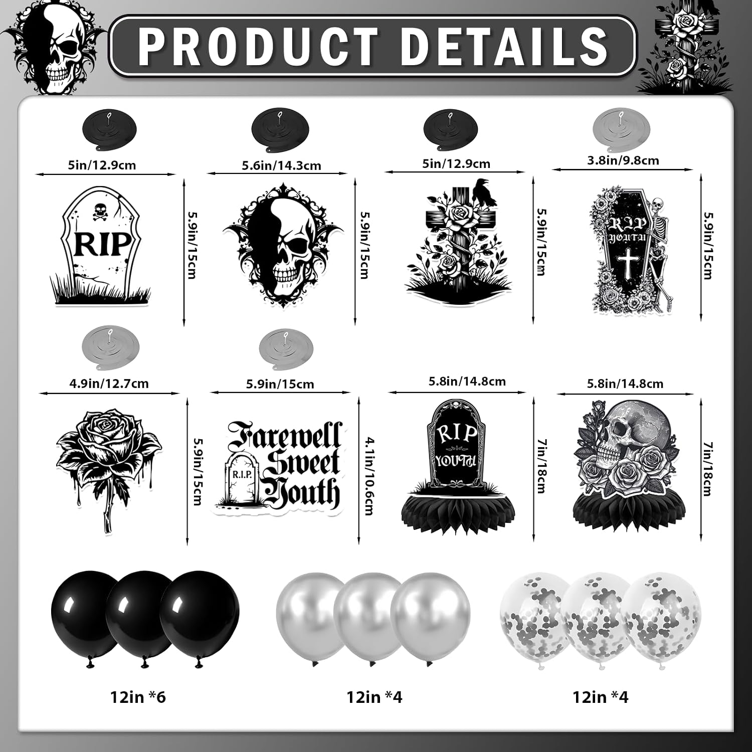 Death to My 20s 30s 40s Decorations - Farewell Sweet Youth Banner Hanging Swirls Centerpieces Balloons Rip to My 20s 30s Decorations for Funeral Decor, Black Glitter