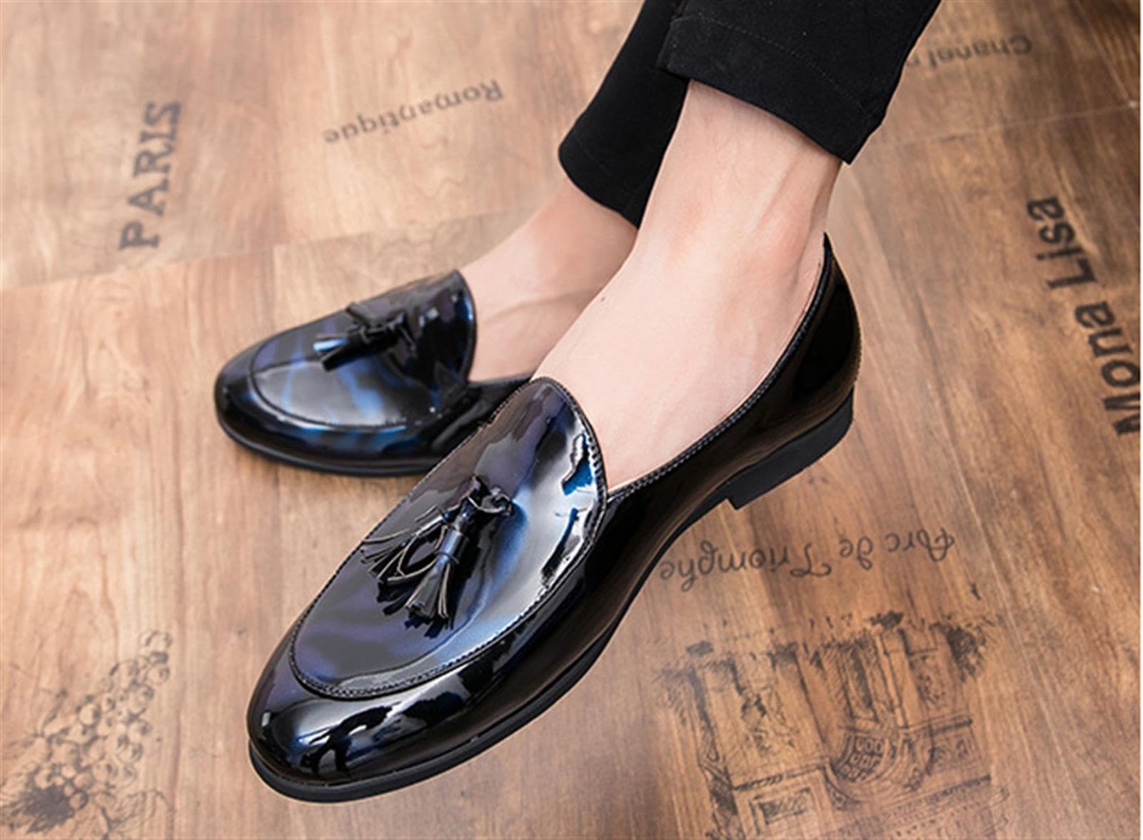 Mocasines con Borlas para Hombre Zapatos de Vestir de Charol Slip on Boda Fiesta Esmóquin Negocios Formales Zapatos Oxford Casual