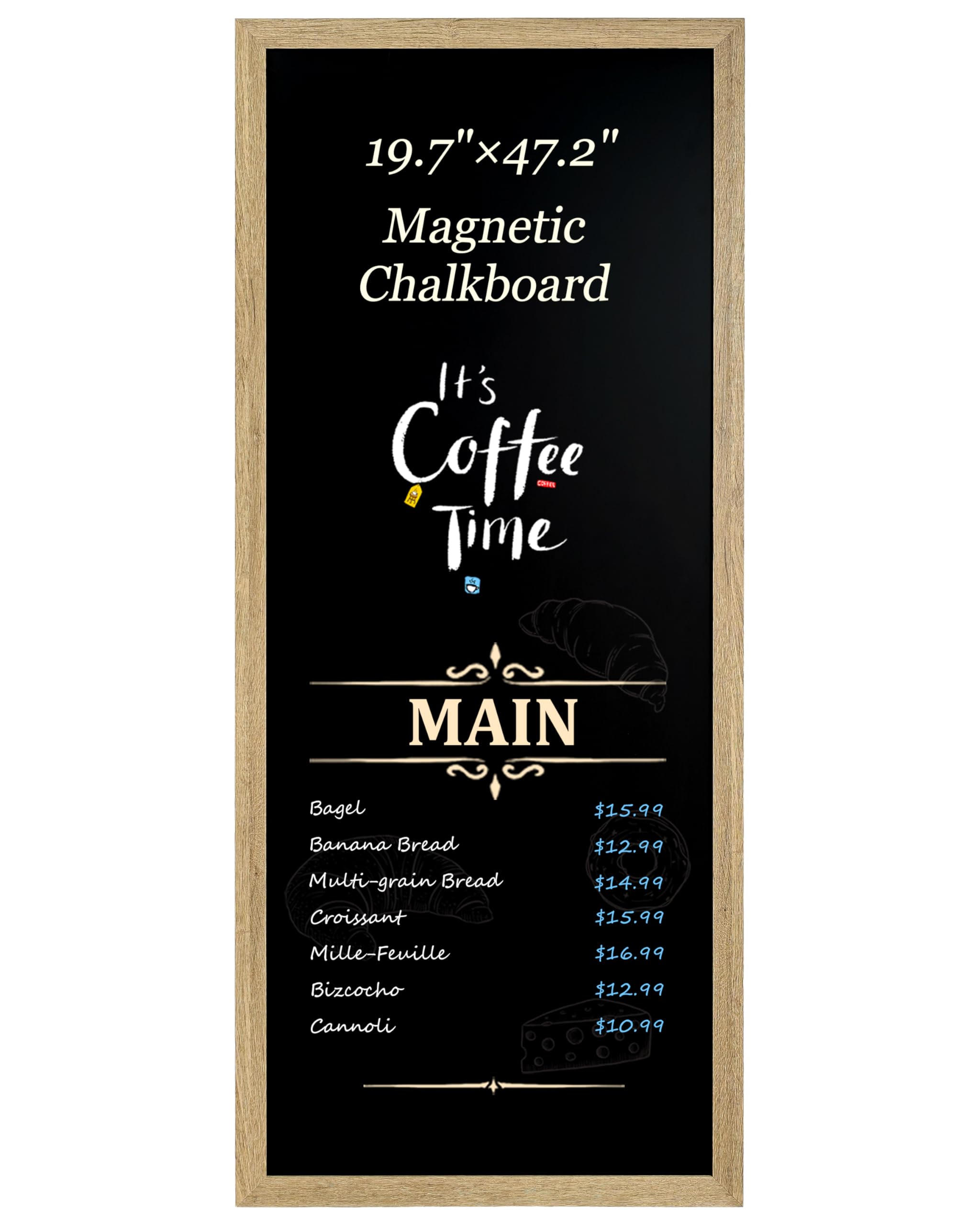 Umtiti Magnetic Surface Chalkboard,50cm x 120cm, Rustic Brown Frame，Wall Black Board to Use at Home, Office, and Restaurant Sign，HB-50120QZ