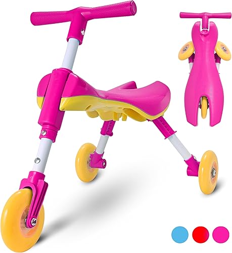 Triciclo para niños pequeños de 1 a 3 años  Triciclo plegable para niños pequeños  Bicicleta para niños y niñas  Fácil de montar y dirigir  No