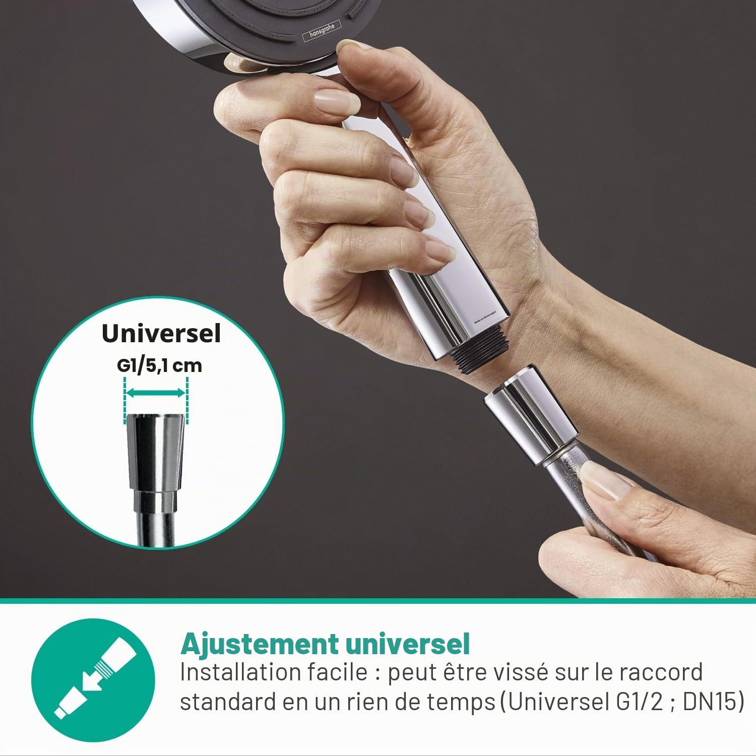hansgrohe Isiflex - Flexible de douche universel 1,60 m, tuyau de douche avec protection anti-pliure et écrou tournant anti-torsion, avec joints d'étanchéité, Chromé, 28276000