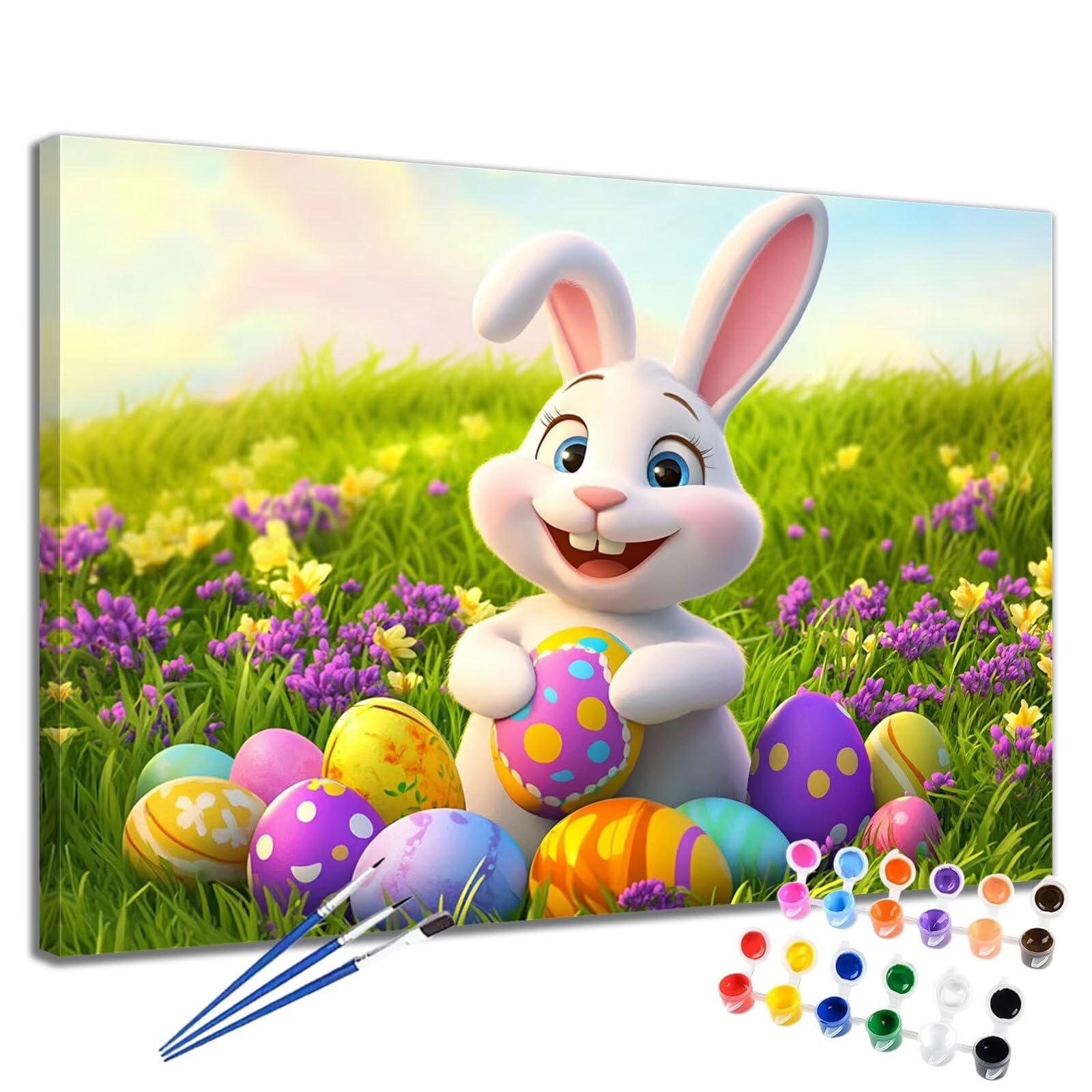 Peinture Numero Adulte Lapin Peinture Numero Pâques DIY Paint by Numbers Enfant Débutants Activité Manuelle kit avec Pinceaux et Peintures Acryliques, Loisirs Créatifs Femme Cadeau 70x90 cm 2W-439