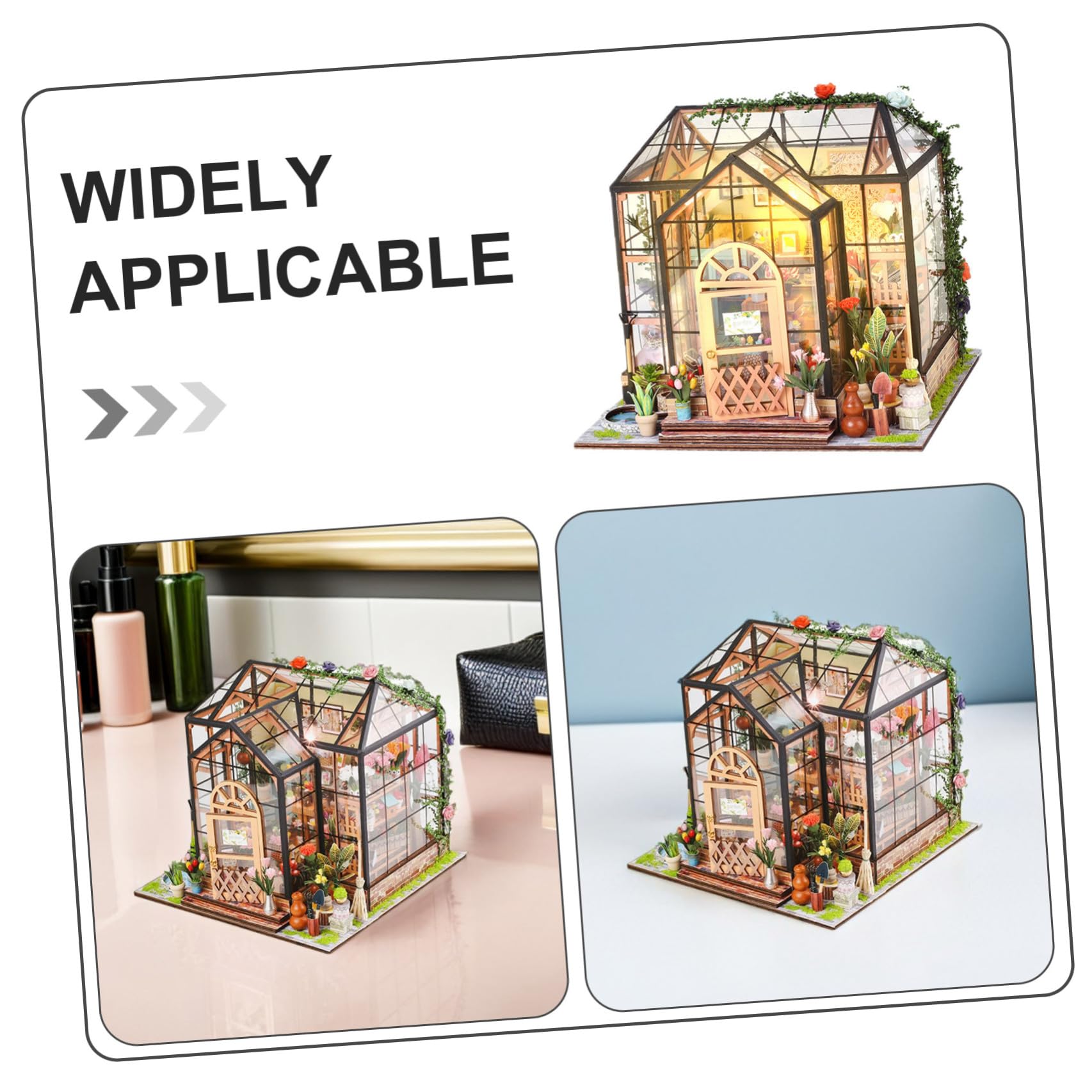 UKCOCO Kit de Manualidades para Casa de Flores en Miniatura, Modelo de Invernadero de Construcción 3D, Madera y Acrílico, Varios Accesorios, para Coleccionistas y Niñas, Decoración