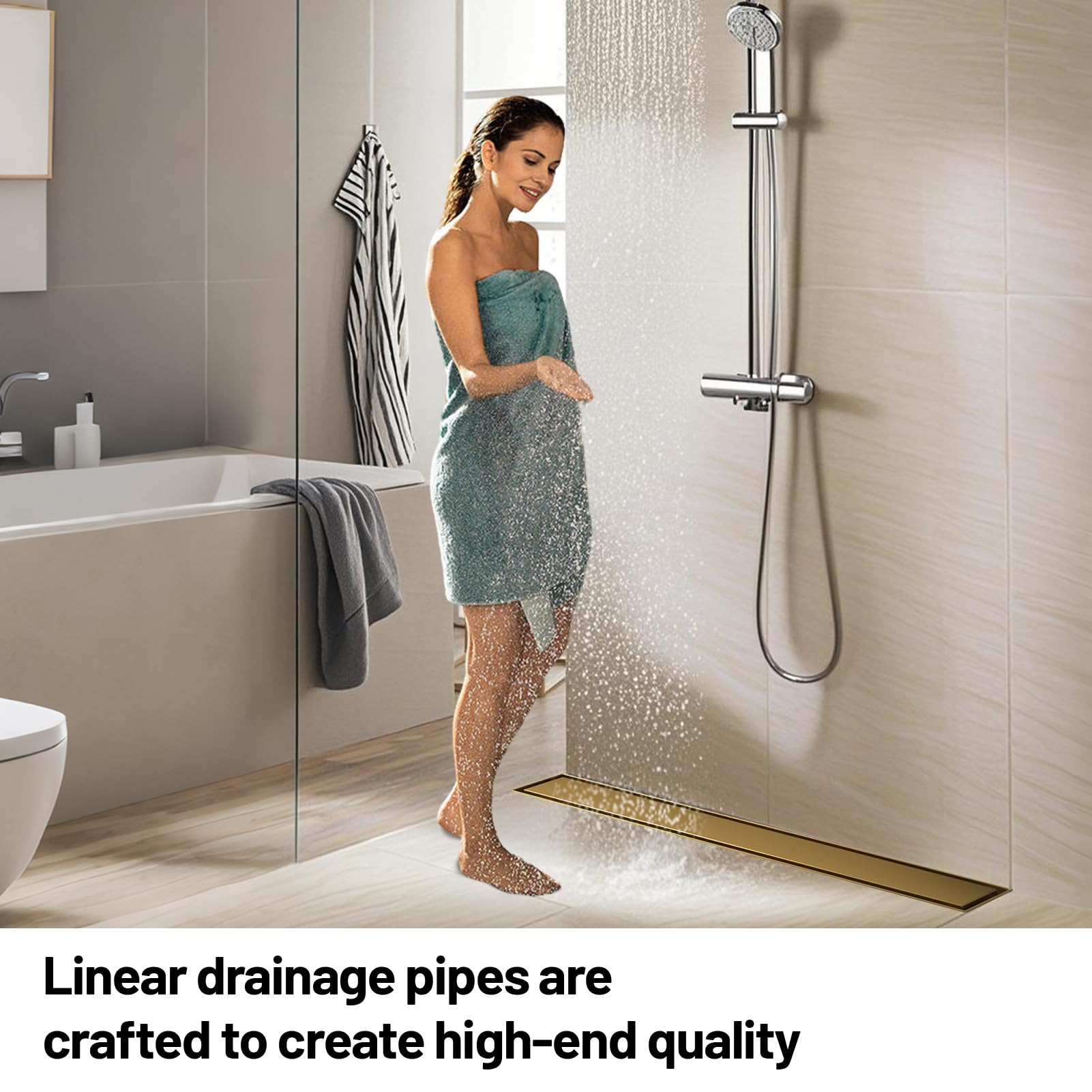 Drenaje de ducha lineal para piso, cubierta plana y de azulejos 2 en 1, desagüe de baño de acero inoxidable cepillado con recogedor de pelo y patas ajustables de 12 pulgadas