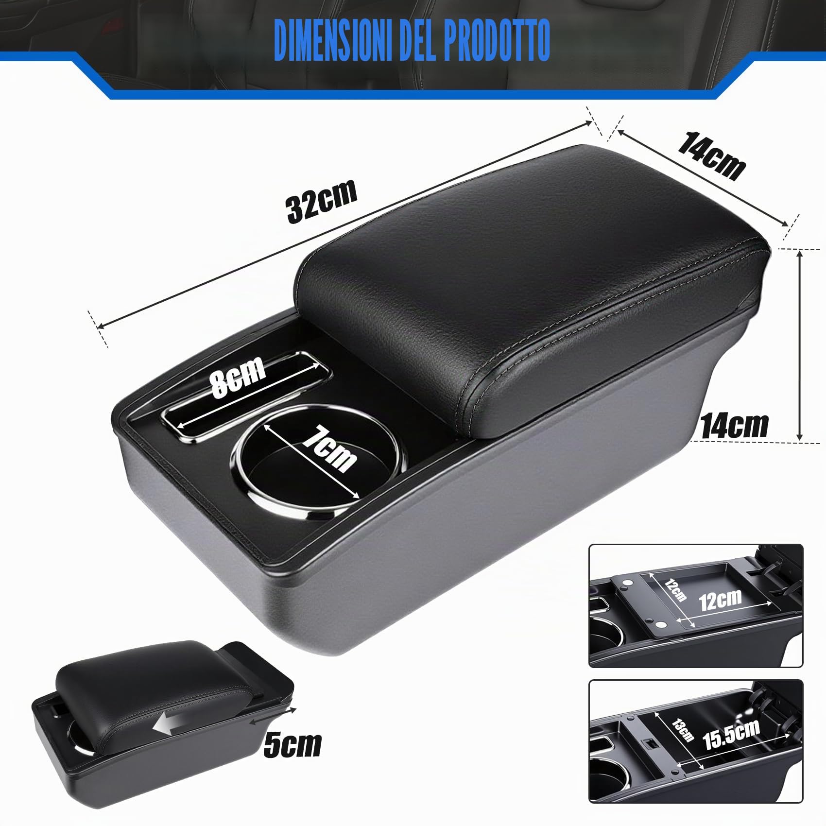 Bracciolo Centrale per VW POLO Mk5 6R Vento 2010-2018, Doppio Scomparto, Pelle Nera, Facile da Installare, Accessorio Auto Personalizzato