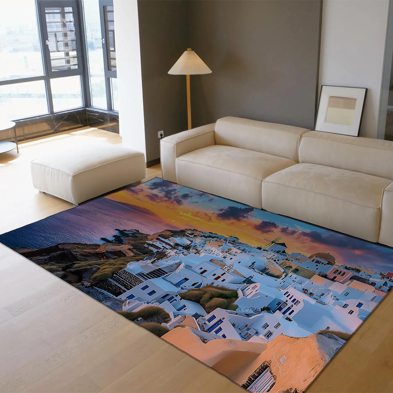 Tapis de salon blanc lavable 180x240cm tapis doux et fin de chambre design mer