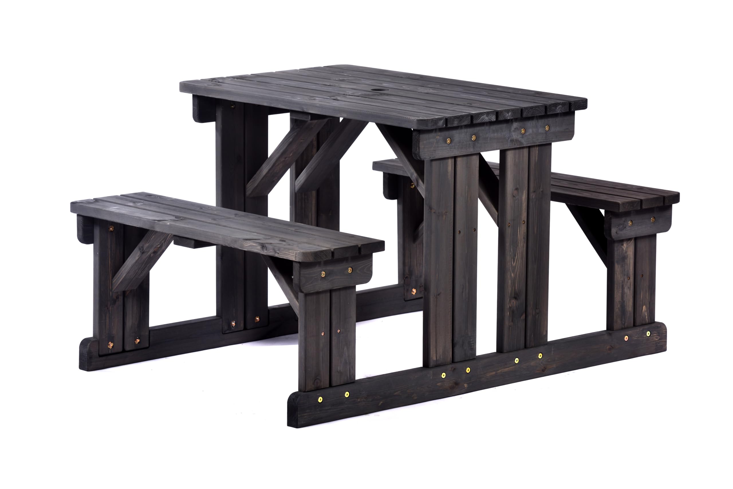 BrackenStyle Guernsey 4 Seat Wooden Picnic Table - Easy Access Walk In Bench for Pubs & Gardens - 110cm Length (Dark Grey Wash)The Forest Stewardship Council