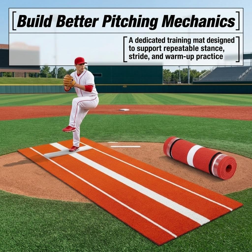Portable Upgraded Version Softball Pitching Mound,EVA Anti-Slip Foam Softball Pitching Mat, 9.94 × 3FT Softball Sliding Mat with Non-Slip Backing, for Outdoor and Indoor