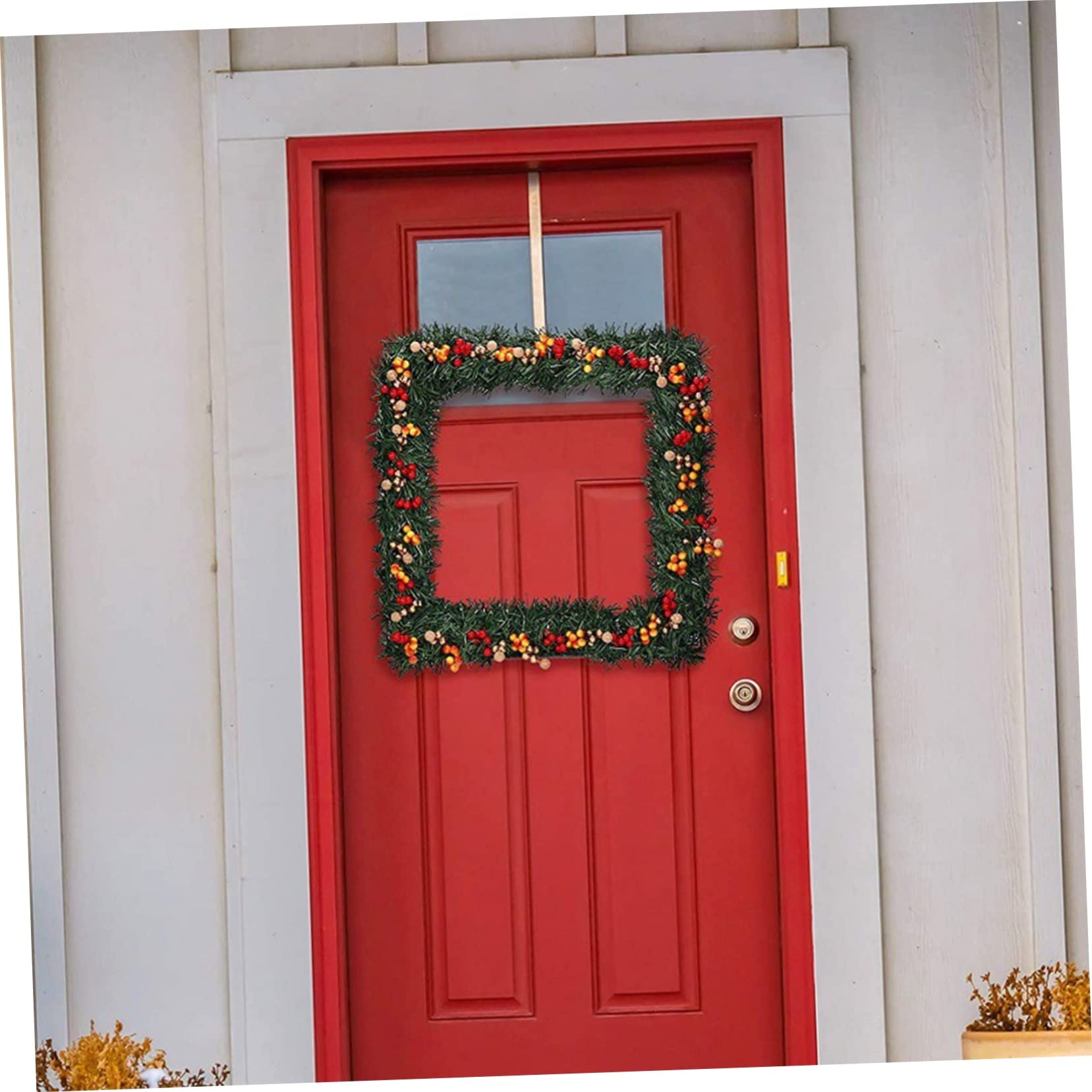 Garneck Solid Structure Iron Wreath Ring DIY Hanging Art for Wall Square Decor Ring for Festive Occasions