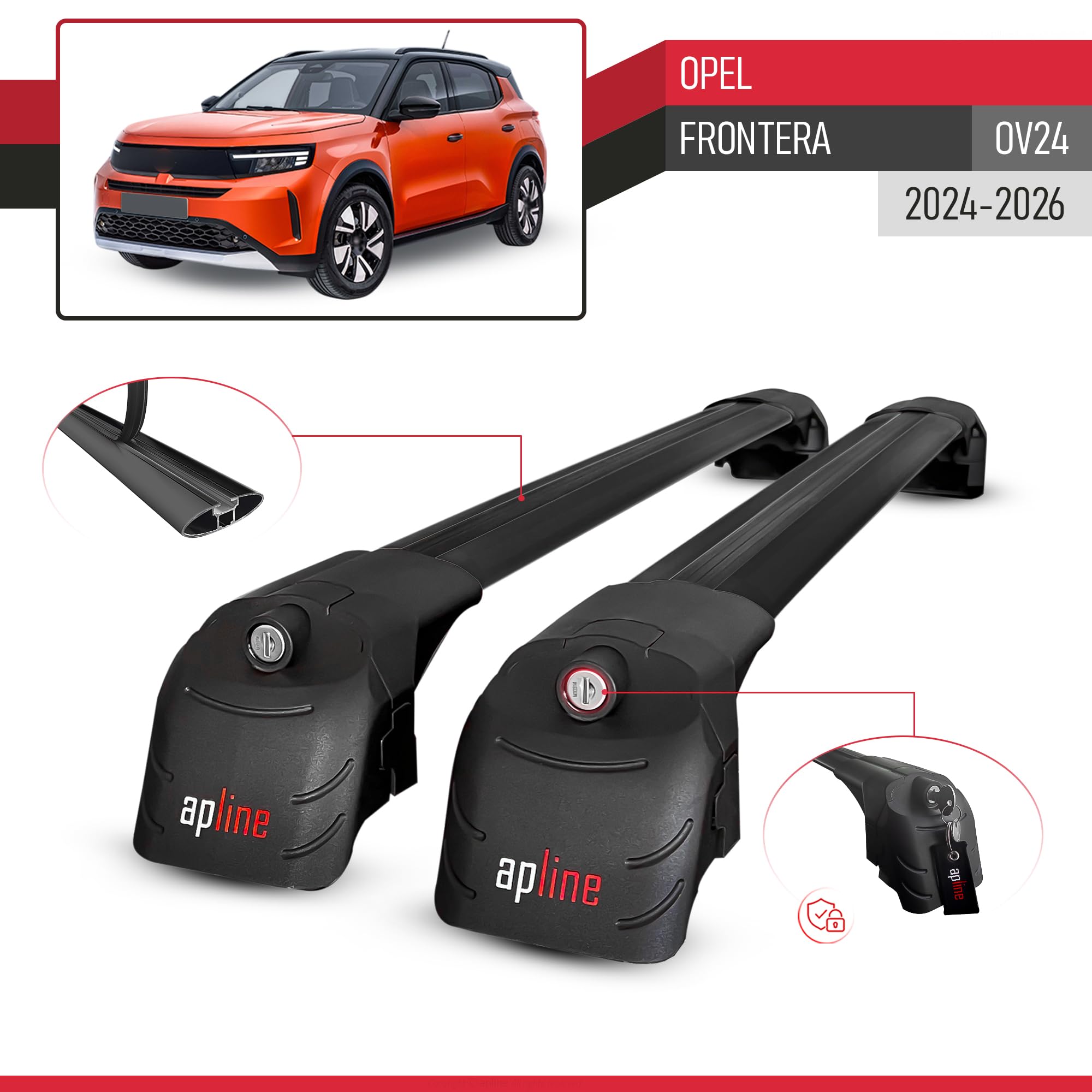 Compatible con Opel Frontera 2024-2026 Modelo Ace-2 Barra de Techo Auto Portaequipajes Barras Transversales Negro Aluminio 2 Barras