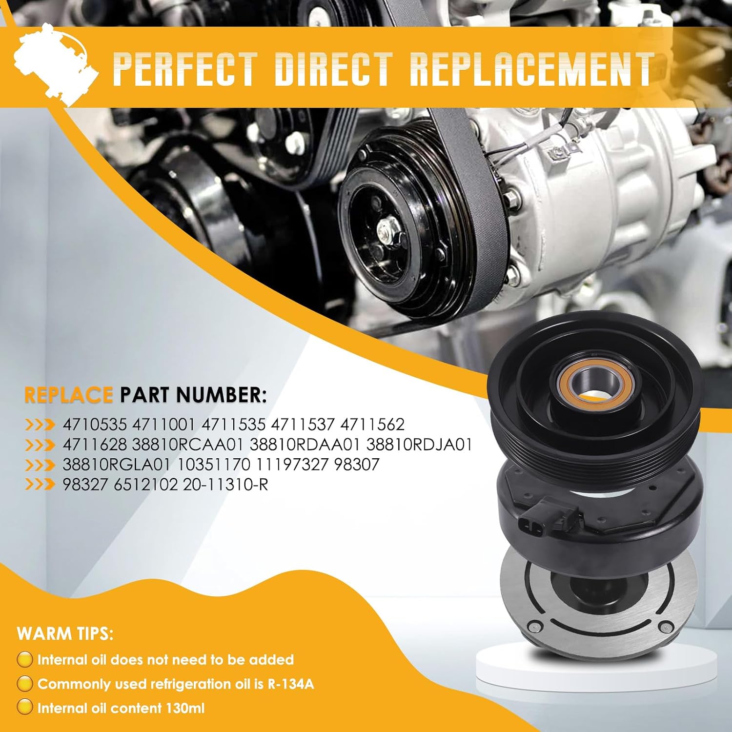 4710535 A/C Compressor Clutch Coil Assembly Kit Replacement for Honda Odyssey Accord Pilot Ridgeline 3.0L 3.2L 3.5L for Acura MDX 2003-2007, Replace OE 4711537
