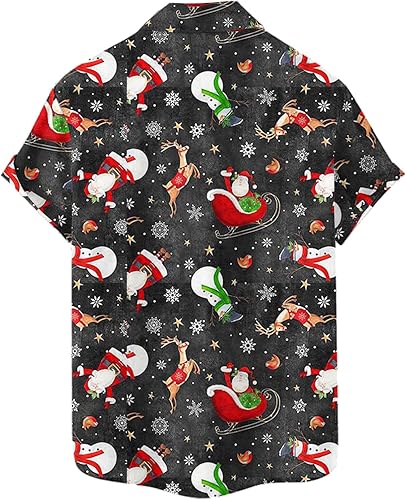 Vista 2 de Funny Ugly Christmas Shirts for Men Novelty Xmas Printed Santa Shirts Short Sleeve Button Down Vacation Hawaiian Shirt
