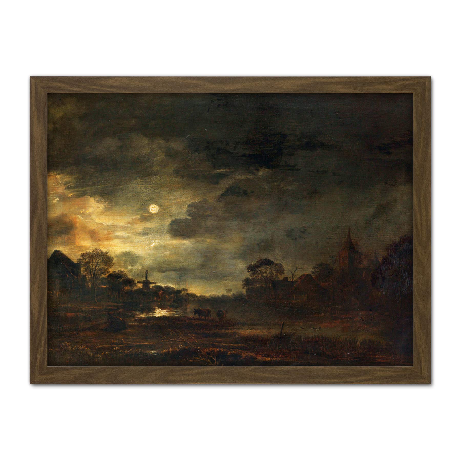 Artery8 Aert Van Der Neer Landscape By Moonlight Painting Artwork Framed Wall Art Print 18X24 Inch