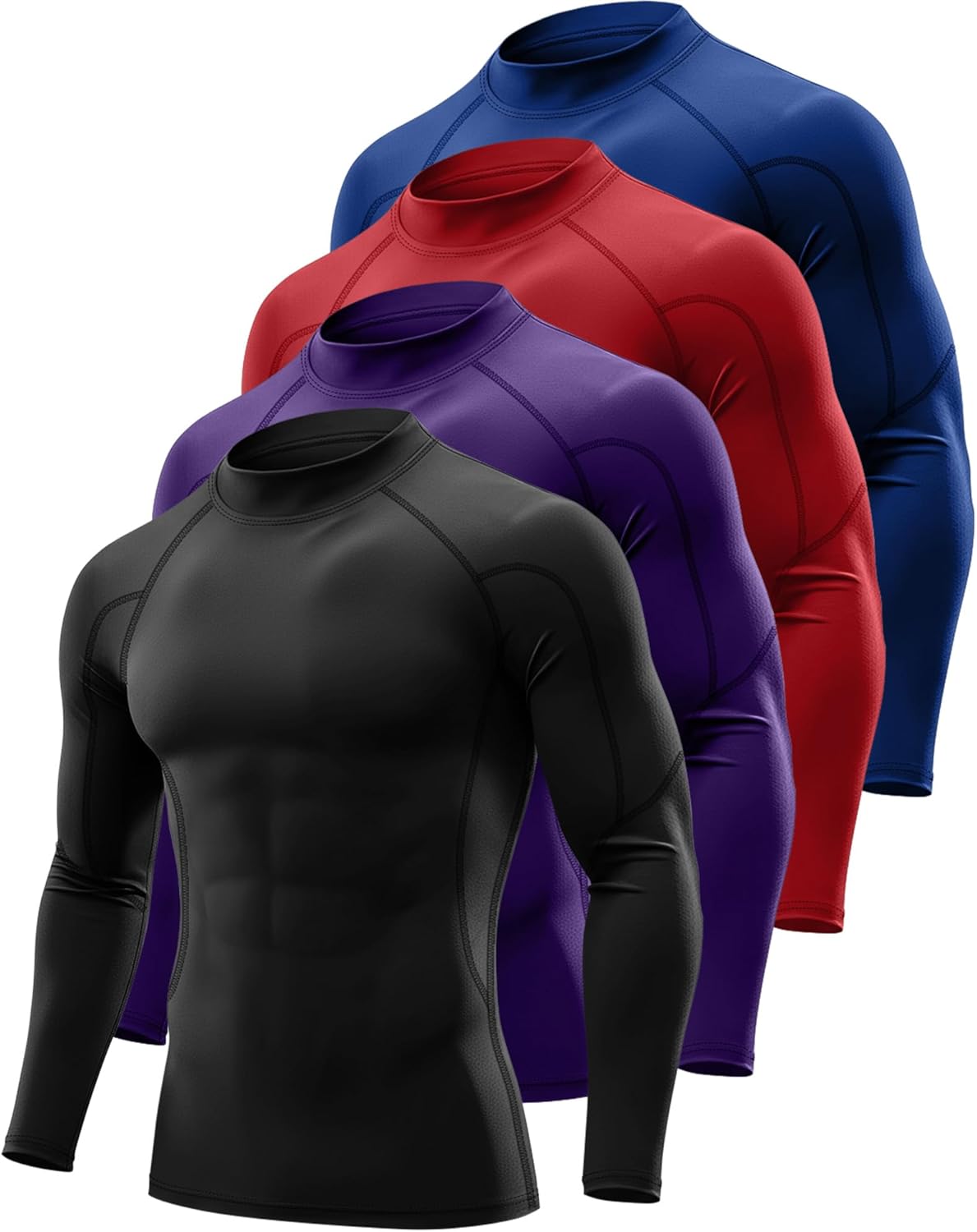 4 Pack Men's Compression Shirts Mock Neck Long Sleeve Workout Turtleneck Raglan Athletic Slim Fit Base Layer Tops - Image 3