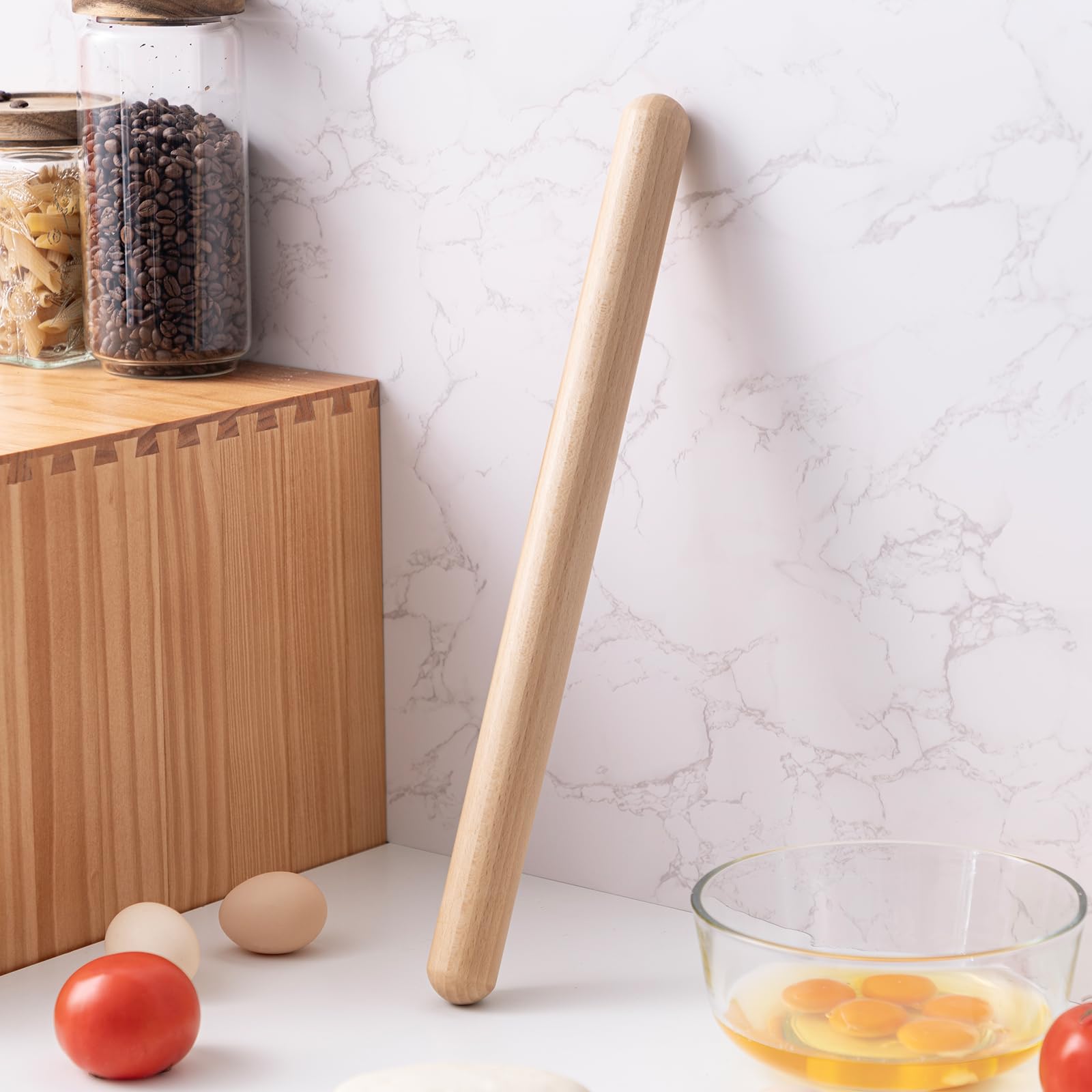 Aisoso 17.7 Inch Wood Rolling Pin | Solid Wood Dough Roller For Baking, Pizza, Pastry | Light Yellow - View #5