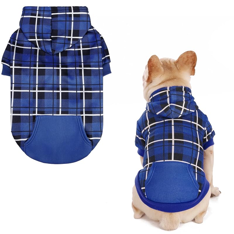 Moletom com Capuz para Cães Xadrez com Abertura para Guia EXPAWLORER S-Medium Navy Blue