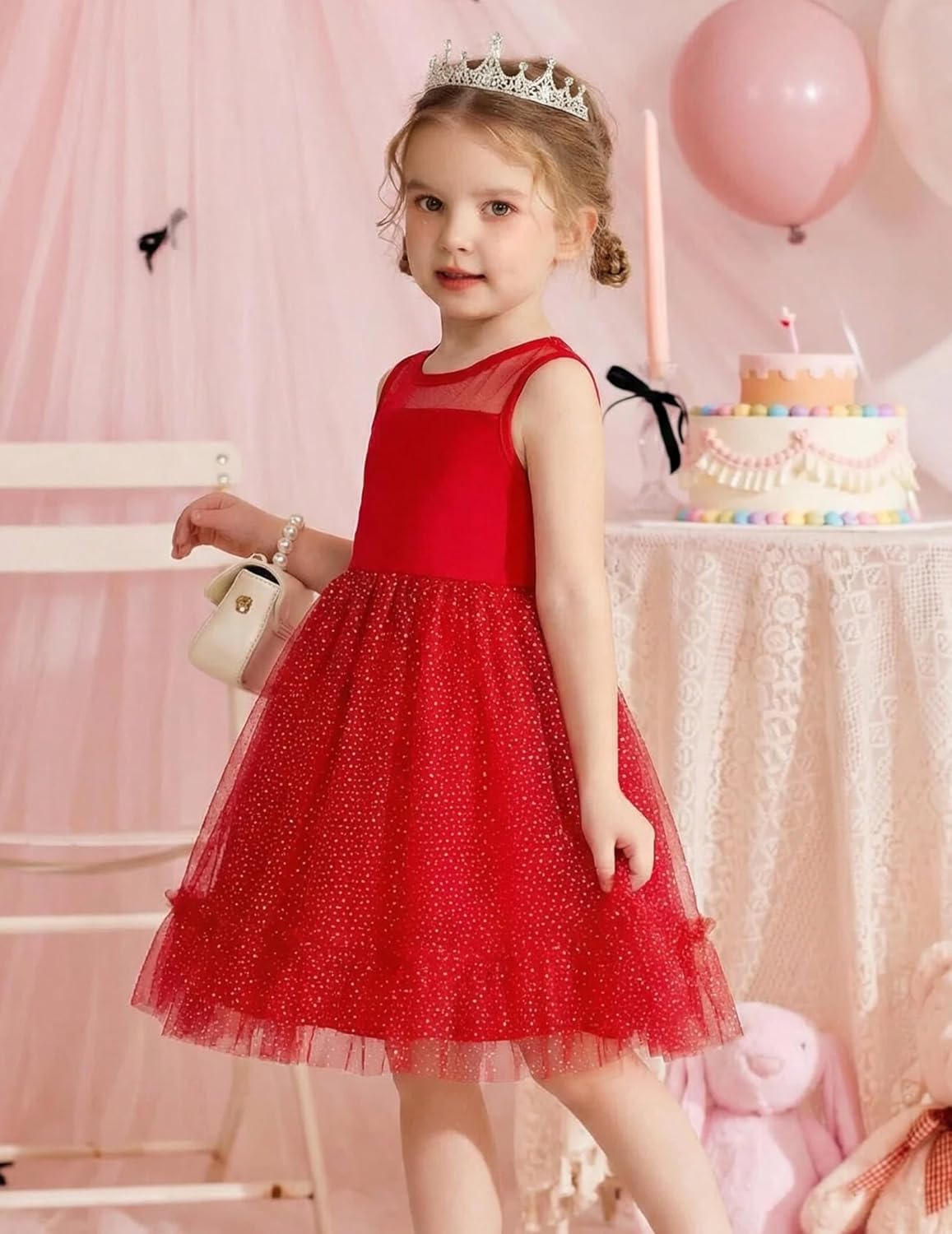 Arshiner Toddler Sleeveless Formal Dress Fancy Cute Tulle Glitter Party Holiday Kids Dresses - Image 2