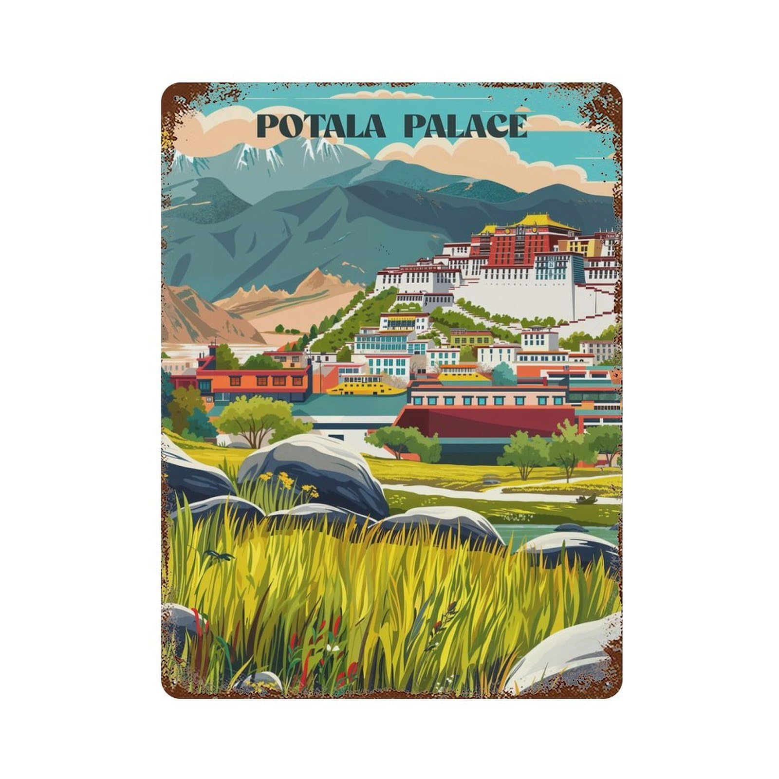 Majestic Potala 15.7"x11.8" Weathered Tin Sign, Decorative Metal Wall Art for Cafe, Home Bar And Lounge Decor