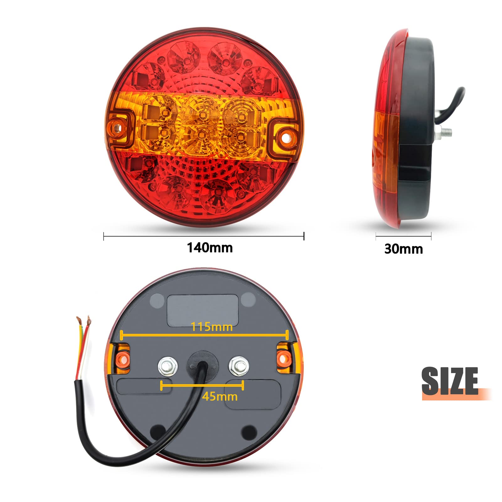 2 x luces traseras remolque redondas led universal 12 V 24 V con marca E11, luces de freno de integración, luces de posición, intermitentes